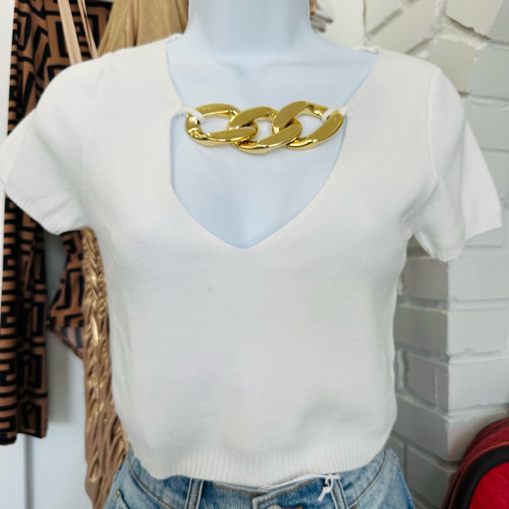 White Top with Gold Chain Detail